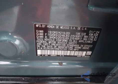 2024 Honda Hr-V Awd Ex-L/Awd Ex-L W/O Bsi from USA, damaged, VIN 3CZRZ2H7XRM757101